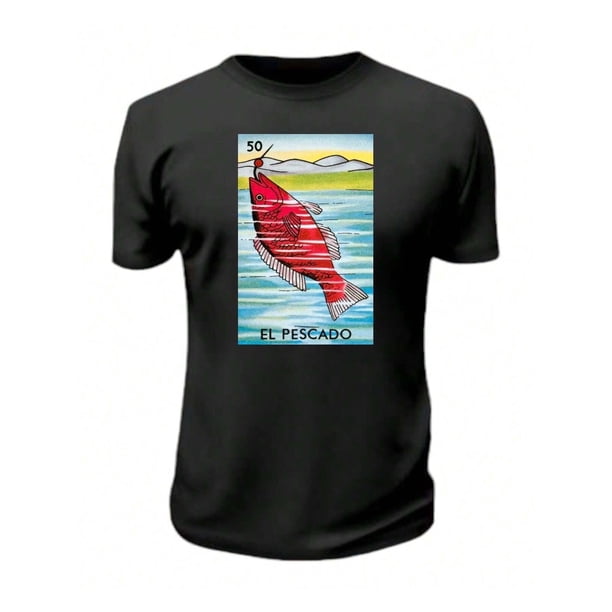 Playera De El Pescado De La Loteria Mexicana Color Negro Talla Chica Marca Emil SaEs