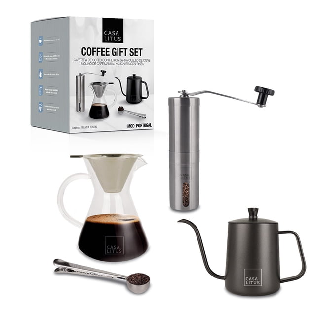 Caja de Regalo para Café CASA LITUS Cafetera de Goteo, Jarra, Molino, Filtro y Cuchara Casa Litus NA