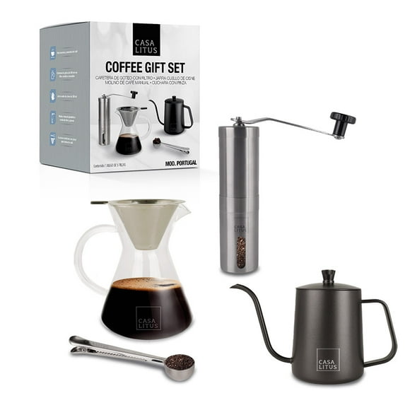 Caja de Regalo para Café CASA LITUS Cafetera de Goteo, Jarra, Molino, Filtro y Cuchara