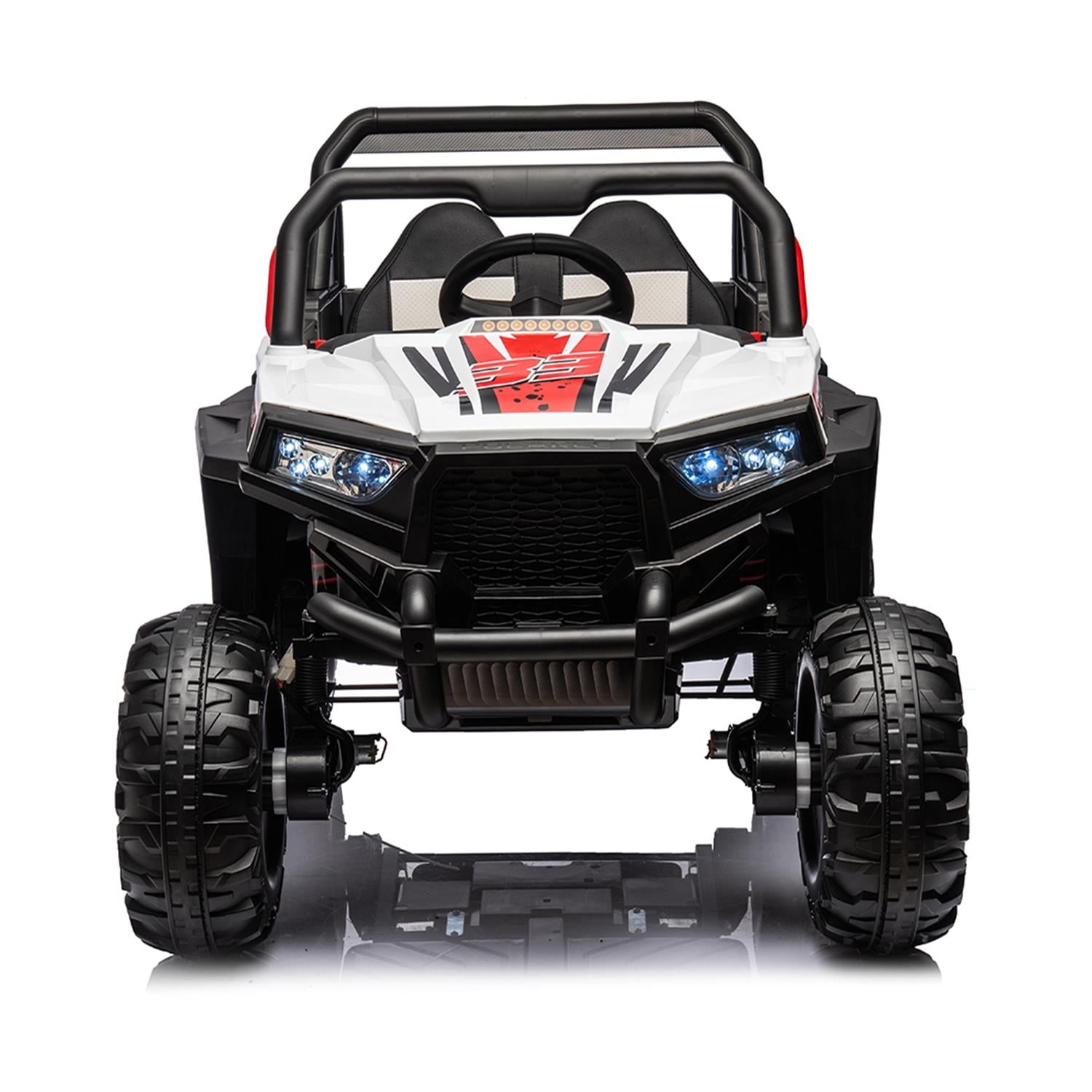 CIPACHO 12 V Powered Ride Ons Four Wheel Drive Leather Electric Car for Kids with 2.4G R/C, Seat Belt Four Wheel Absorber, White CIPACHO 12 V Powered Ride Ons Four Wheel Drive Leather Electric Car for Kids with 2.4G R/C, Seat Belt Four Wheel Absorber, White
