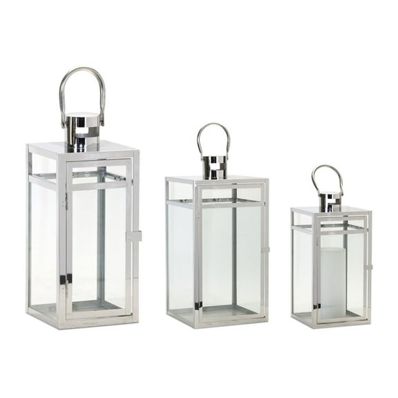 Home Decorative Lantern (Set Of 3) 11.75"H, 16"H, 20.5"H Stainless Steel, Glass