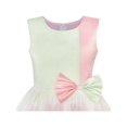 thumbnail image 4 of Girls Dress Bow Tie Green Pink Color Contrast Sundress 4, 4 of 6