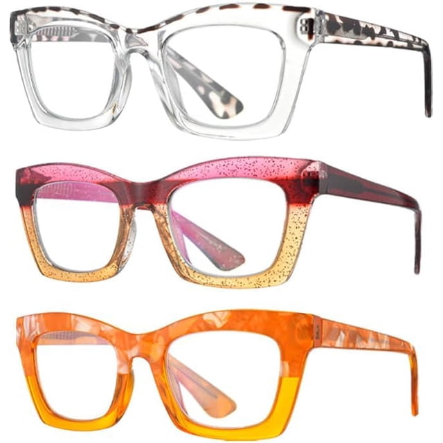 GFDYREE 3 pack Oprah style Spring hinge Readers Blue Light Blocking Computer Square Reading Glasses for Women Men
