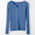 thumbnail image 2 of Women's Solid Color Ribbed Slim Fit Button Front Long Sleeve Knit Cardigan Sweater, Lightweight Rib-Knit Slimming Soft Comfy Versatile Outerwear Top for Casual Daily Wear Sky Blue, 2 of 3