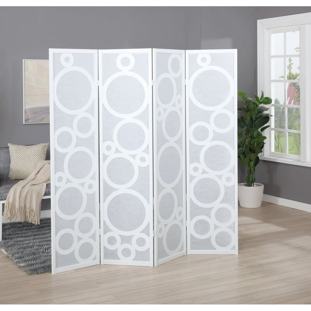 Roundhill Furniture Arvada 4 Panel Wood Room Divider with Circle
