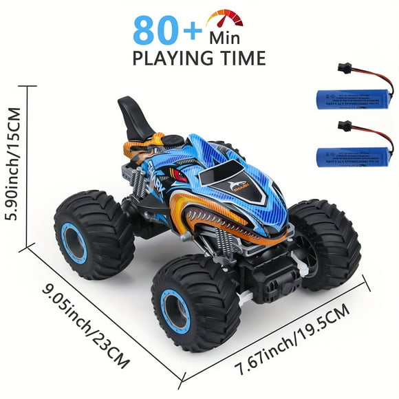 1:16, 2.4 GHz All Terrain Monster Truck, RC Truck 2 Rechargeable Batteries for 80 Mins Play, Spray Remote Control Car for Boys 8-12 and Girls or Adult, MK724A