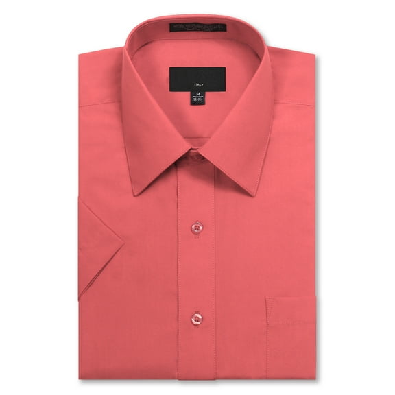 Allsense Men’s Regular-Fit Short-Sleeve Dress Shirt, Coral Pink, Medium