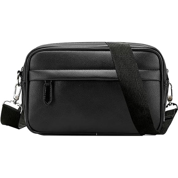 Bandolera De Cuero De Hombres Bandolera De Hombro Color Negro Diseño De La Tela Liso