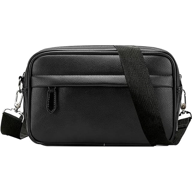 Bandolera De Cuero De Hombres Bandolera De Hombro Color Negro Diseño De La Tela Liso