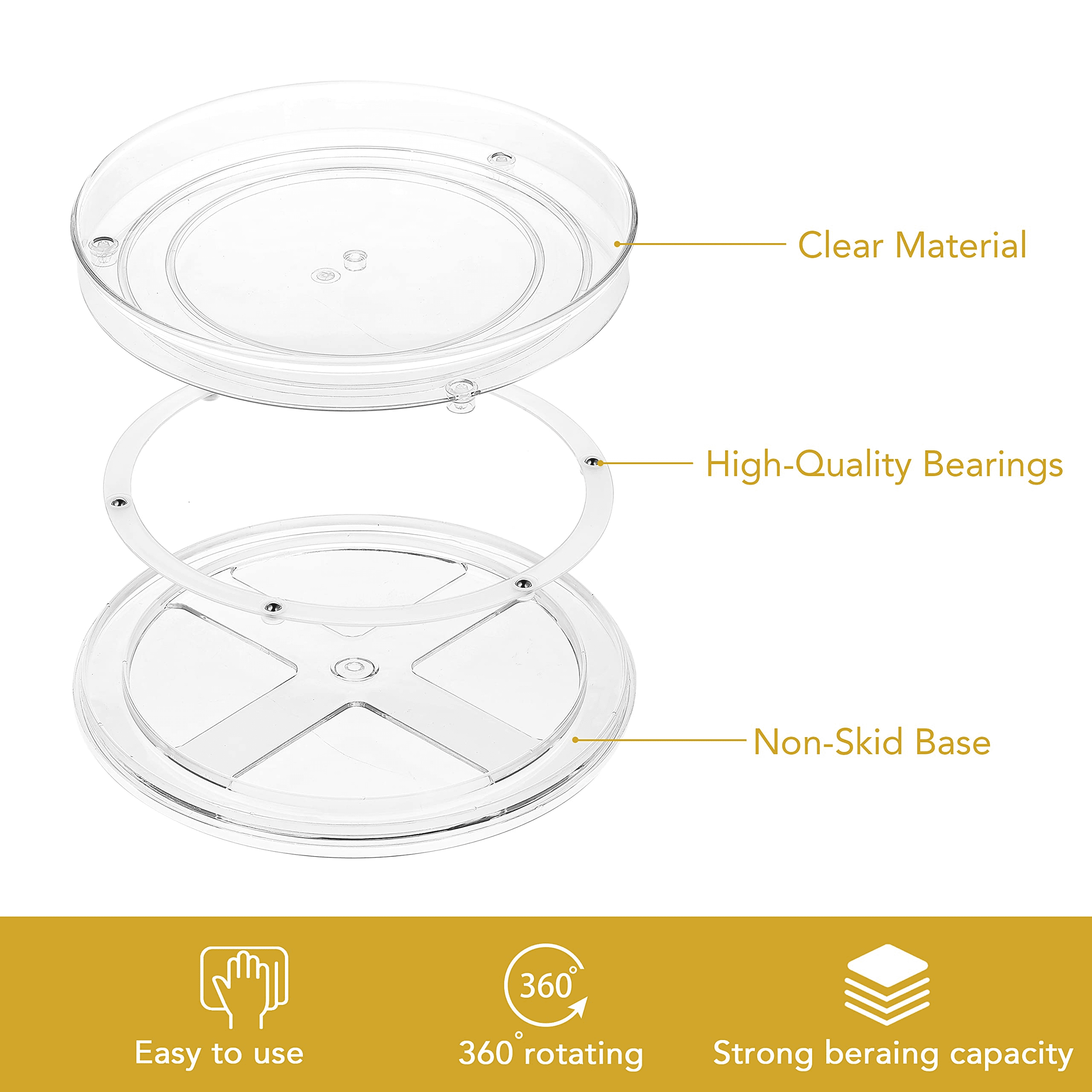 2 Pack Lazy Susan Cabinet Organizer 9" Clear Plastic Turntable Organizer Rotating Spice Rack Kitchen Storage Cosmetic Makeup Organizers for Pantry, Countertop, Fridge, Shelf, Vanity, Bathroom