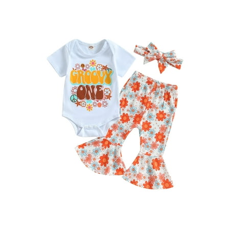 

GuliriFei Infant Baby Girl Outfits Letter Short Sleeve Romper Floral Flared Bell-Bottom Pants 1st Birthday Summer Clothes Set