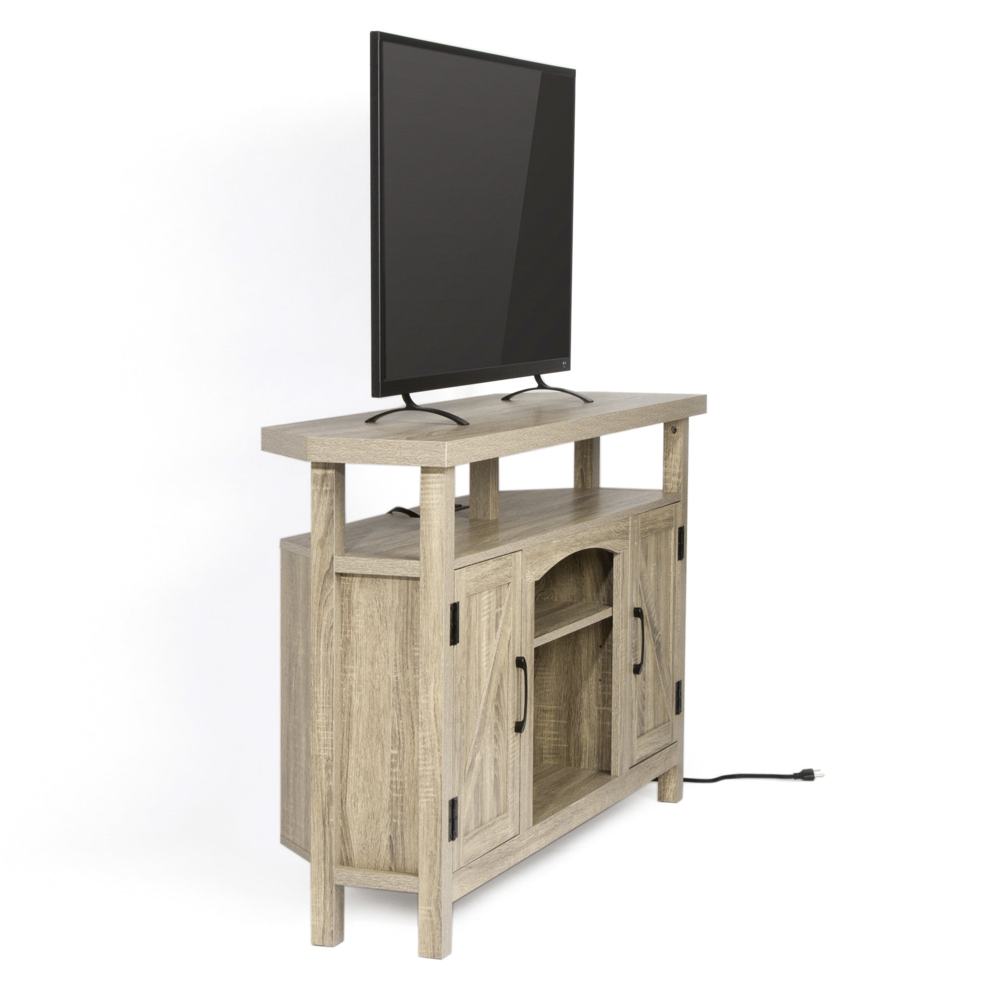 StorageWorks Farmhouse Corner TV Stand for TVs up to 60", Entertainment Center with Sliding Barn Doors and Storage Cabinets, Rustic Brown