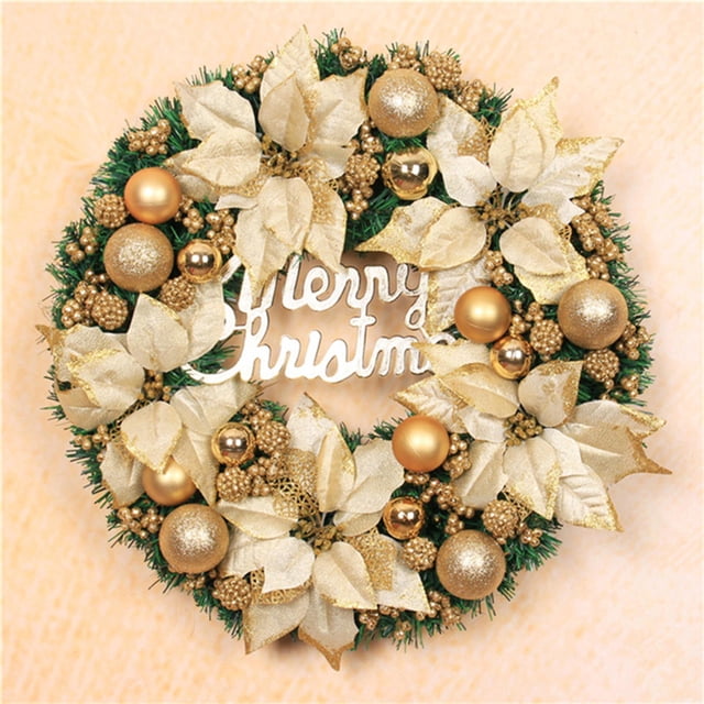 11.8 pulgadas Puerta de Navidad Guirnalda Colgante de pared Guirnaldas Adorno de bola de Navidad Decoración de Navidad para Porche Dorado Macarena Corona de invierno