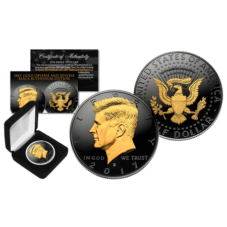 2017 Black RUTHENIUM JFK Half Dollar U.S. Coin 2 SIDED 24K Gold D-MINT with BOX