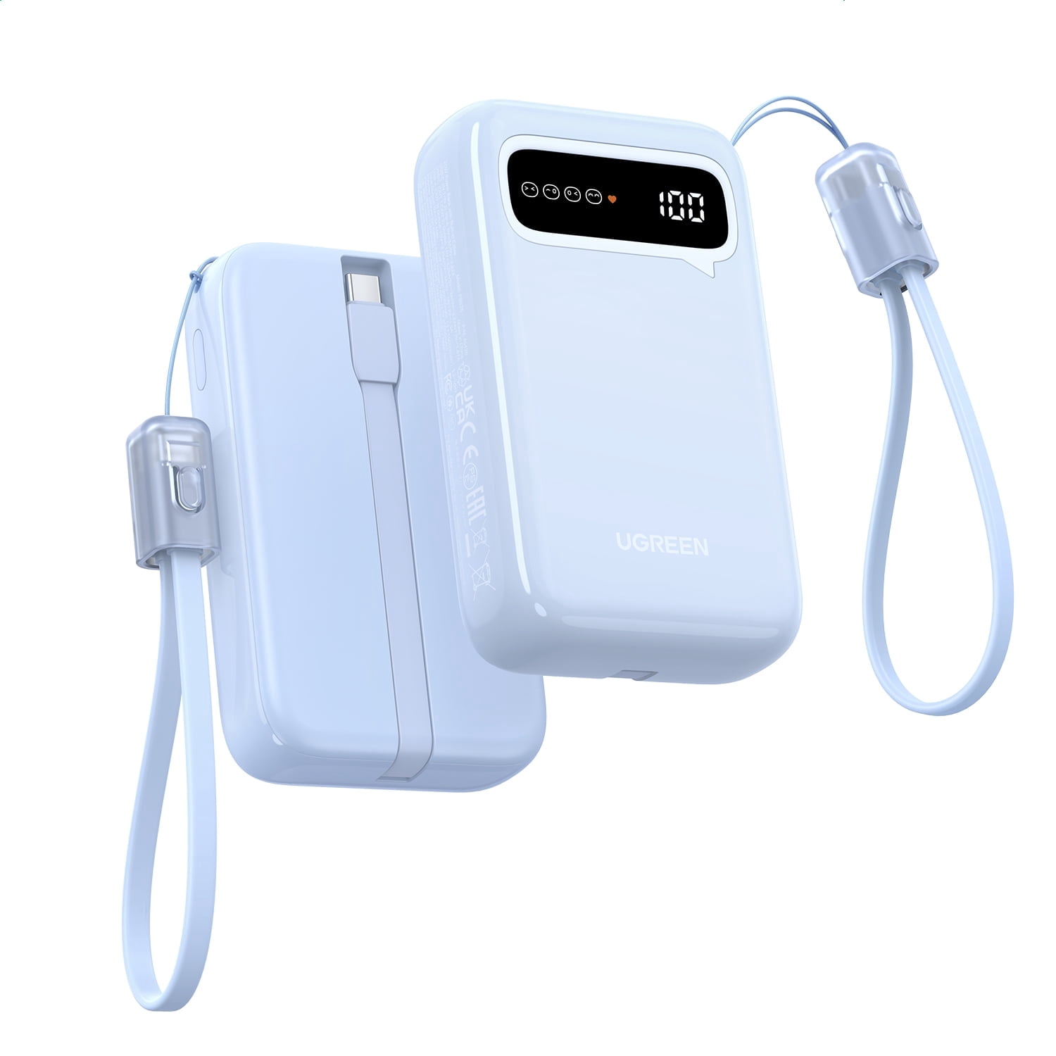 UGREEN Power Bank, 20,000mAh Portable Charger with Dual Built-in Cables, 22.5W Max Output, Smart Digital Display, Battery Pack compatible for iPhone Series,  compatible for iPad, and More