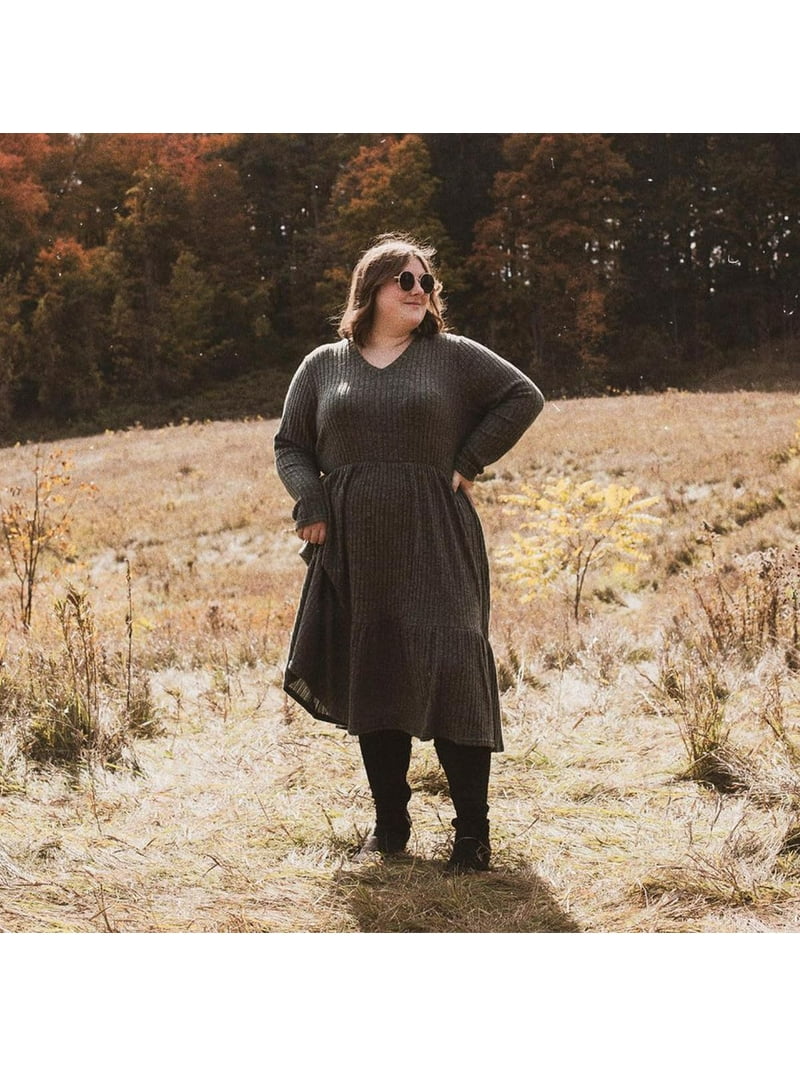 sachin and babi light blue dress CASSIE LIZ Dresses for Women Plus Size 2X Casual Gray Fall Sweater Dresses  Fashion Midi Elastic Waist Dresses Long Sleeve Elegant V Neck Loose Fit Winter  Dress with Pocket 2XL 18W 20W -