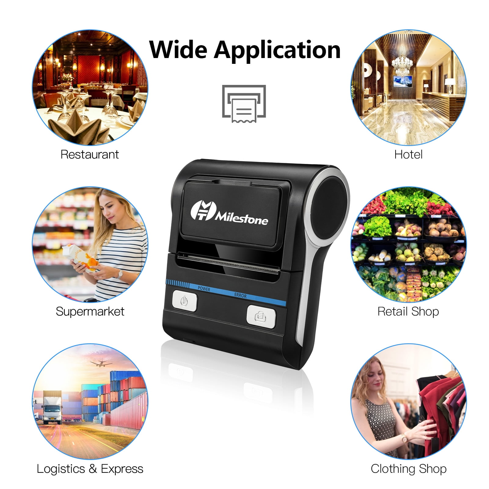 Milestone MHT-P8001 Portable 80mm Thermal Printer +USB Dual-mode Connection Built-in Rechargeable Lithium Battery