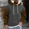 thumbnail image 2 of Mens Hoodie Sweatshirt Crew Neck Plaid Color Block Fleece Lined Long Sleeve Casual Pullover Sweatshirts with Pocket (L, Yellow), 2 of 5