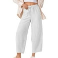 thumbnail image 2 of Htigea Clearance Women Summer Capri Pants Trousers Pants Drawstring Waist Wide Leg Casual Loose Fit Dressy Pants Today Sales White 2XL, 2 of 7