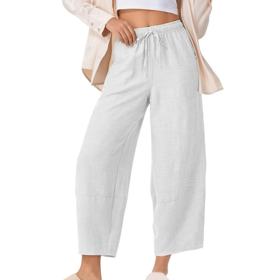 Mlzmgr Wide Leg Pants for Women Drawstring High Waisted Loose Comfy Cropped Pants Solid Color