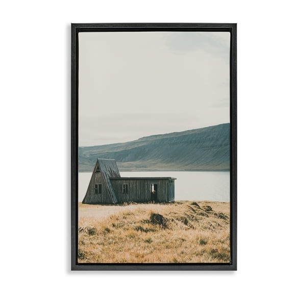 Stupell Industries Iceland Shore Cottage Landscape & Nature Photography Black Floater Framed Canvas Art Print Wall Art, 17 x 25