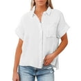 thumbnail image 5 of WTXUE Button-Up Shirts Short Sleeve, Notch Neck Shirts for WomenButton Down Cropped Shirts Crop Solid Lapel Blouse Shirt Wit Cotton Solid | Workwear for Women White L, 5 of 5