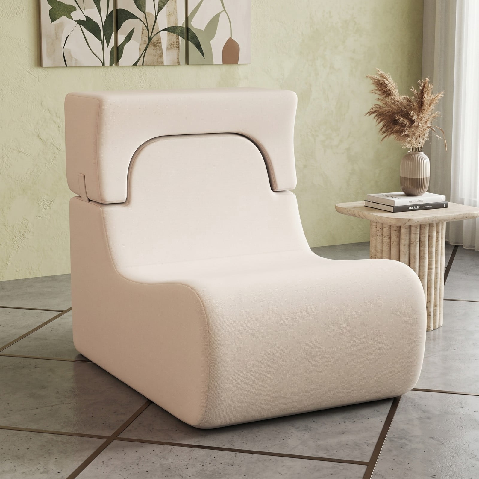 Furnibear Floor Chair Lazy Sofa with Detachable Headrest, Adjustable Padded Floor Gaming Sofa Chair, Foldable Ice Velvet Meditation Reading Seat for Living Room, Beige