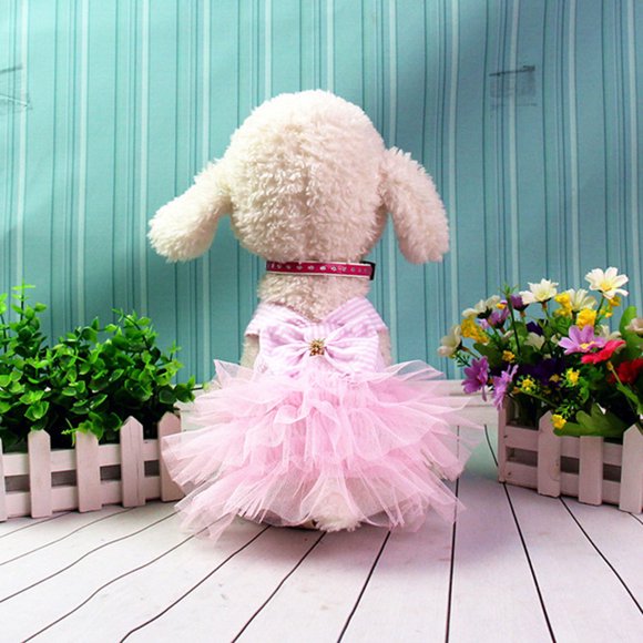 Xihbxyly Vestido para Perro, Elegante Estampado de Rayas, Cómodo Material de Poliéster, Diseño de Lazo Moderno, Ideal para Primavera y Verano, Apto para Perros de 4,25 a 6 Kg, Talla Xl, Ideal para Vi
