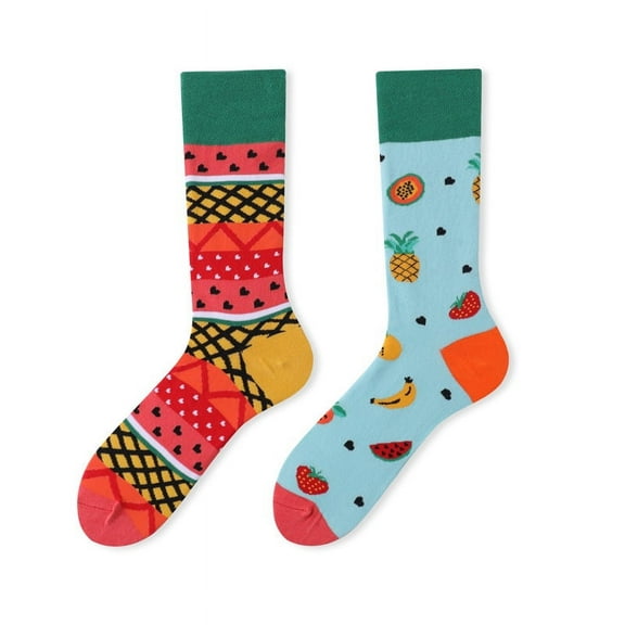 Zhuge 2 pairs Unisex Novelty Funny Socks For Men And Women Cute Gifts Colorful Patterned Designer asymmetric mismatched Socks，128 # Colorful Fruits
