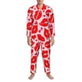 thumbnail image 4 of Mens Pajamas Set - Lips Kiss Comfy Long Sleeve Button Up Pajama Sets for Men 2 Piece, Soft Sleepwear Nightwear Pjs Lounge Sets for Men with Pockets, 4 of 5