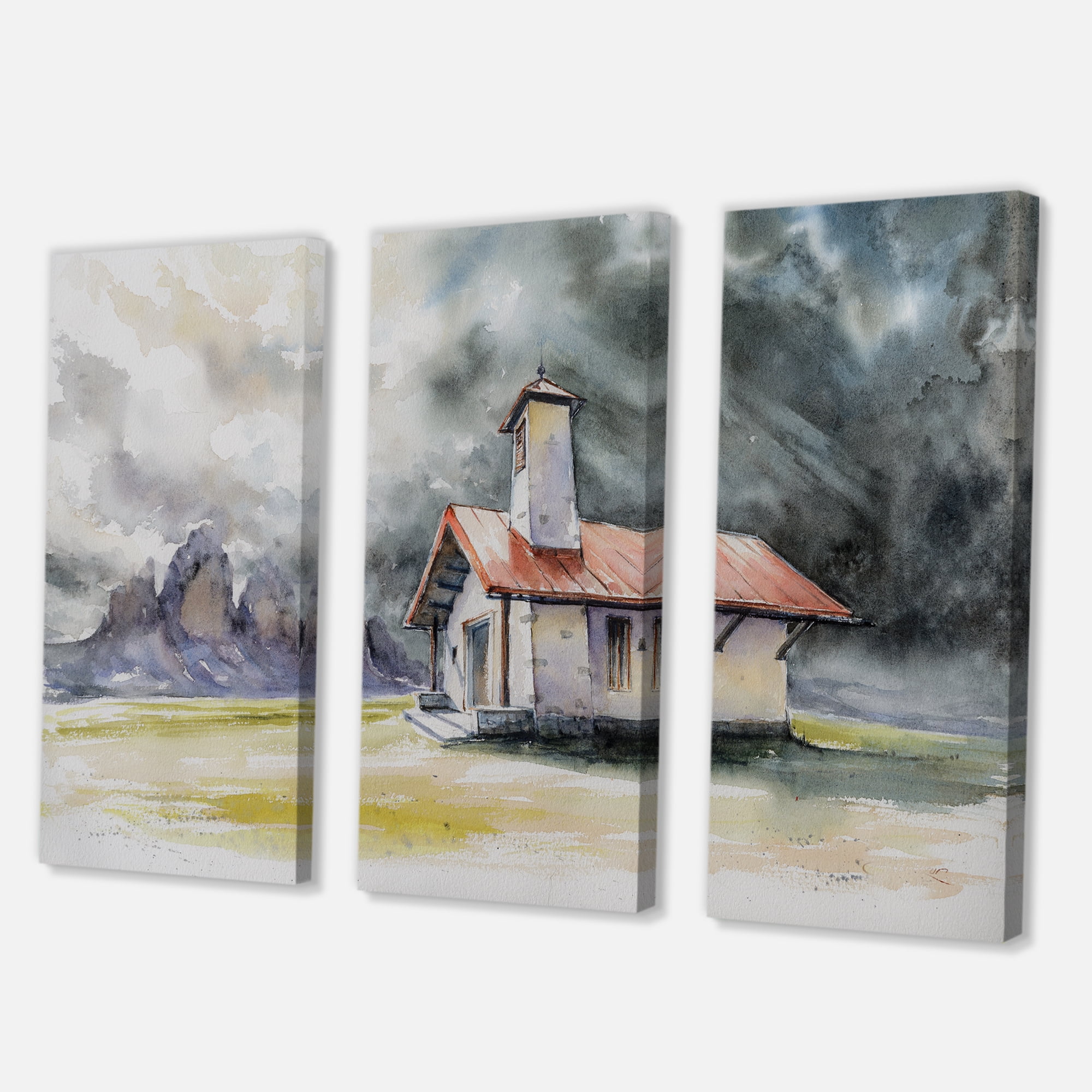 Designart ' Storm On A Rustic House On Mountain Top ' Country Canvas Wall Art Print