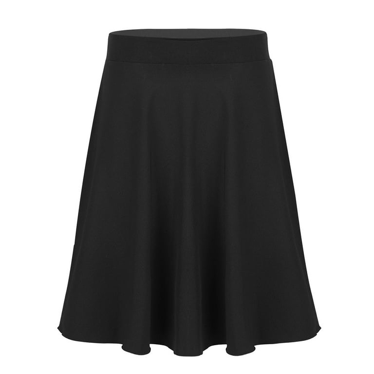 inhzoy Big Girls Solid Color Knee Length Full A Line Casual Skater Skirt Black 10 Walmart