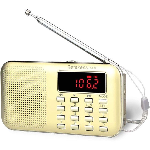 Radio portátil Retekess PR11 AM/FM recargable color dorado