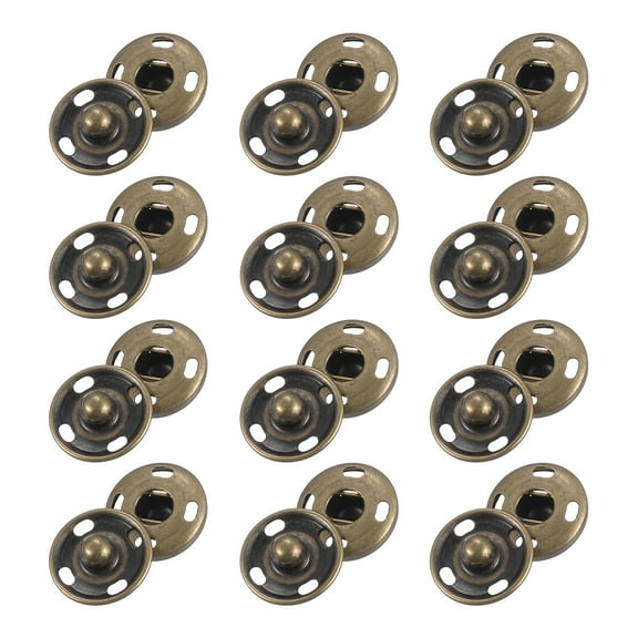 Uxcell 25 Set Sewing Snap Buttons, Press Buttons Metal Snap Fasteners 15mm, Bronze