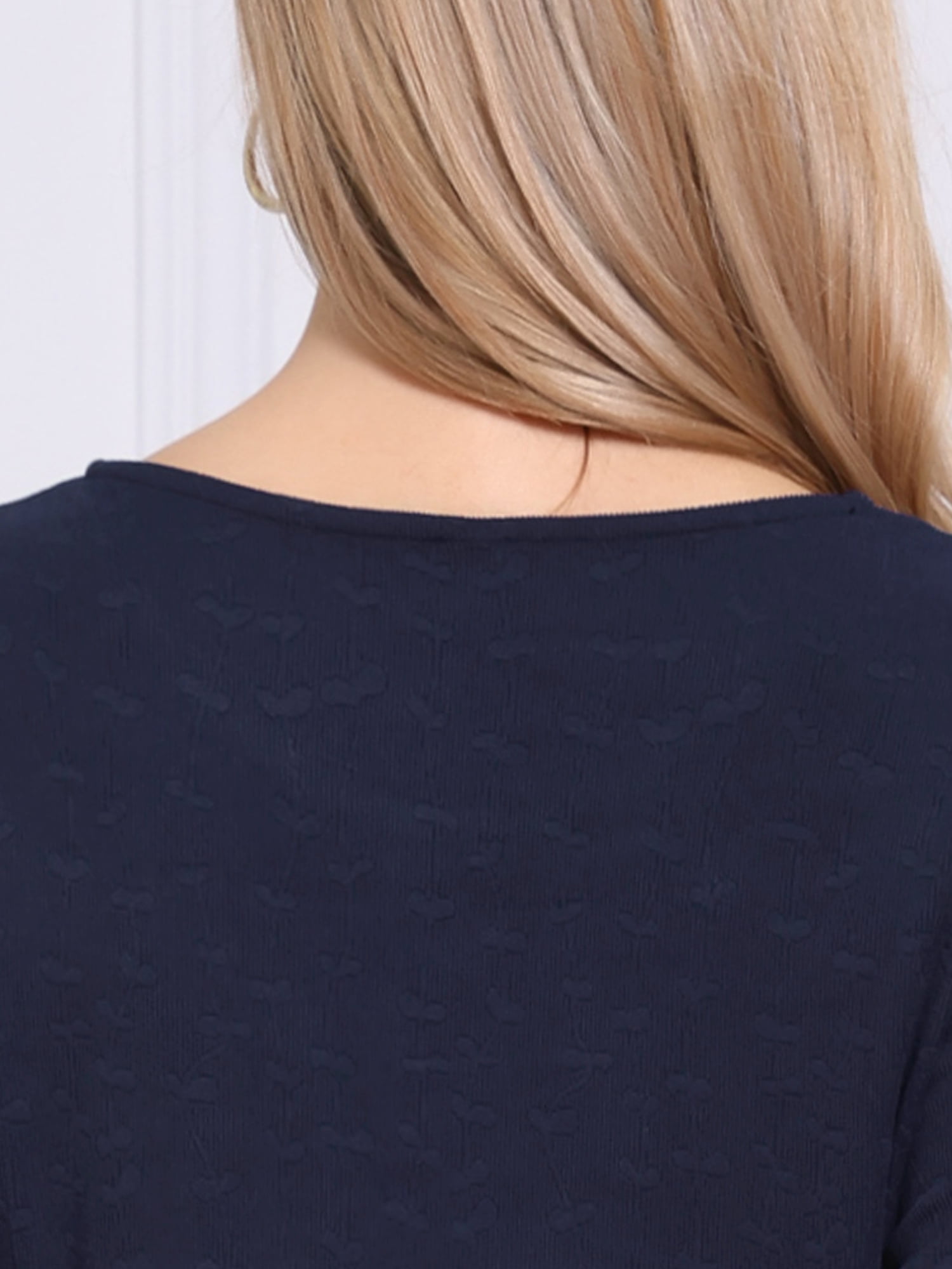 DARING DIVA Women's Peplum Crew Neck 3/4 Sleeve Ruffle Pullover Blouses L Dark Blue