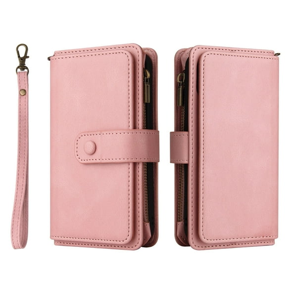 Samsung A13 Case, Galaxy A13 5G Case Wallet for Women Men, Durable PU Leather Magnetic Flip Lanyard Strap Wristlet Zipper Card Holder Wallet Phone Case for Samsung Galaxy A13 5G, Pink