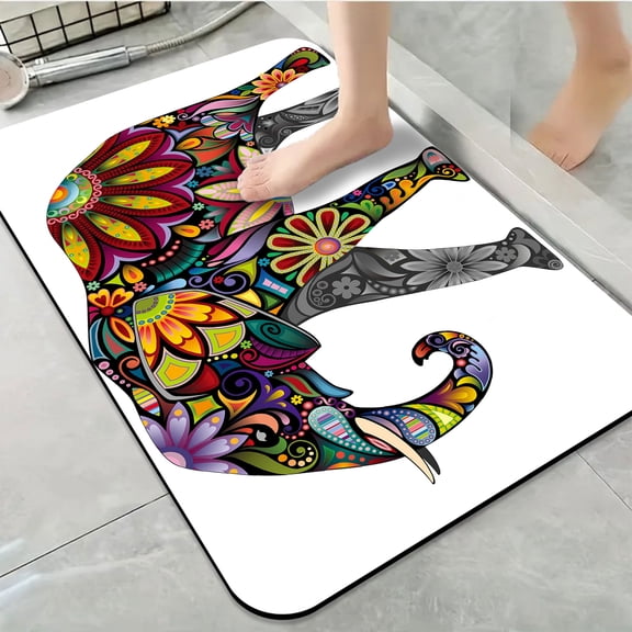 1pc Colorful Floral Elephant Bathroom Rug Bathroom Decor and Accessories- Durable,Anti Slip,And Quick Drying,Suitable For Indoor/outdoor Use - Perfect For Bathrooms,Bedrooms,Kitchens