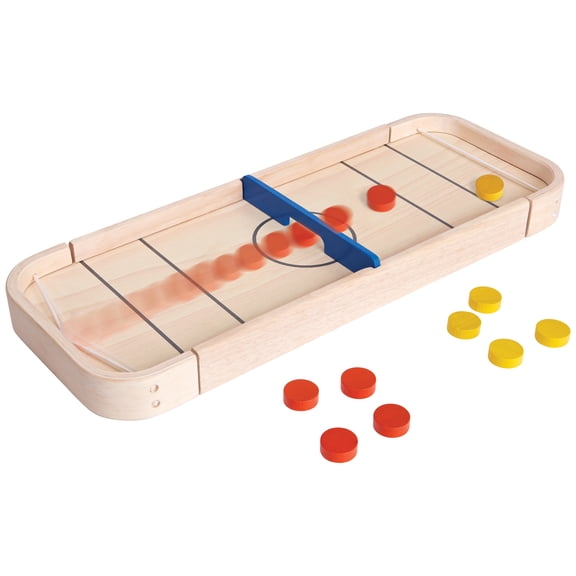 PlanToys® 2-in-1 Wooden Shuffleboard & Disc Flicking Game | Reversible Tabletop Game for Kids | Indoor Montessori Toy for Toddlers & Preschoolers | Eco-Friendly STEM Learning Game for Ages 3 