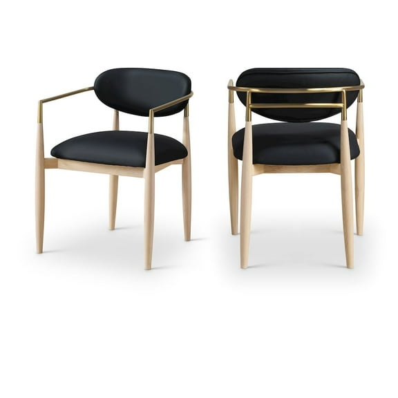 Meridian Furniture Riccio Black Vegan Leather Upholstered Dining Arm Chair, Set of 2