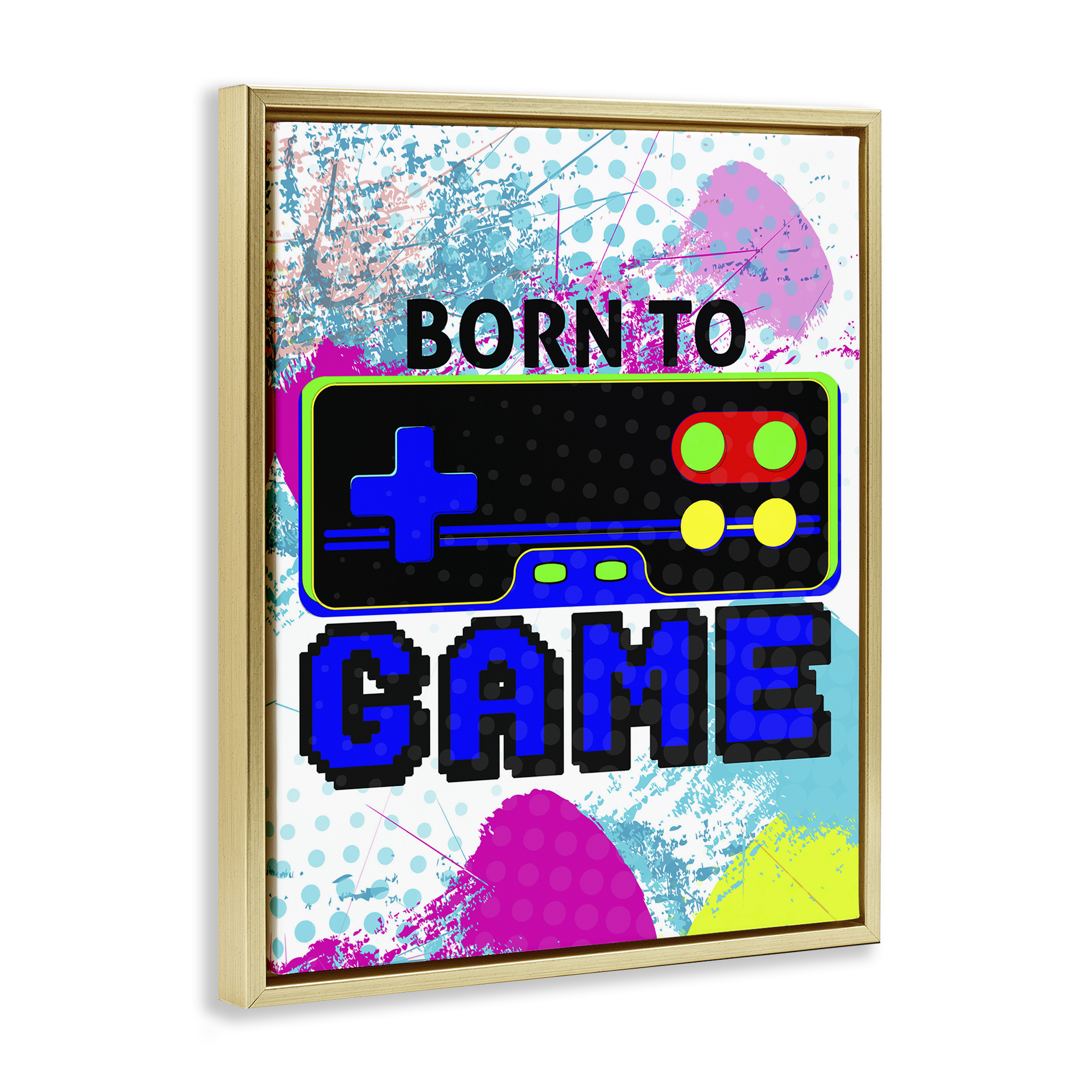 Stupell Industries Boy's Born to Game Typography Painting Gold Floater Framed Art Print Wall Art, 25 x 31