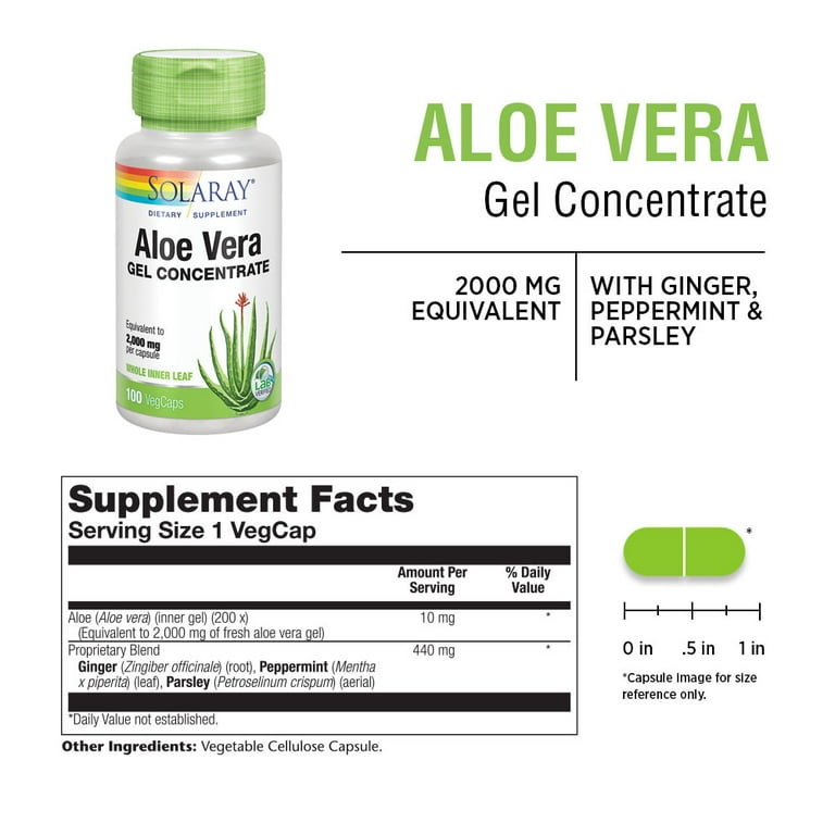 Solaray Aloe Vera Gel Concentrate | Equivalent 2000 mg | Antioxidant Activity & Digestion & Support | & Vegan | 100 VegCaps - Walmart.com