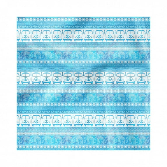 Hippie Decorative Satin Napkins Set of 4, 60s 70s Woodstock Theme Minivans with Peace Signs Elephants Motifs, Square Fabric Party & Dinner Napkin, 12", Sky Blue and White, by Ambesonne
