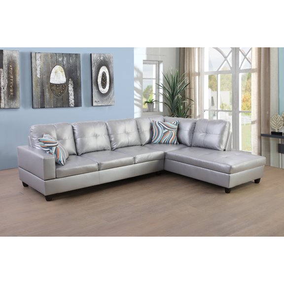 LIFESTYLE L Shape Sectional Sofa Sets with Waist Pillows for Living Room, Silver White