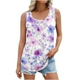 thumbnail image 2 of GaThRRgYP Women's Sleeveless Round Neck Off-Shoulder Blouse,Plus Size Tops for Women,Women's New Loose Crew-neck Pleated Print Fashion Top White L, 2 of 6