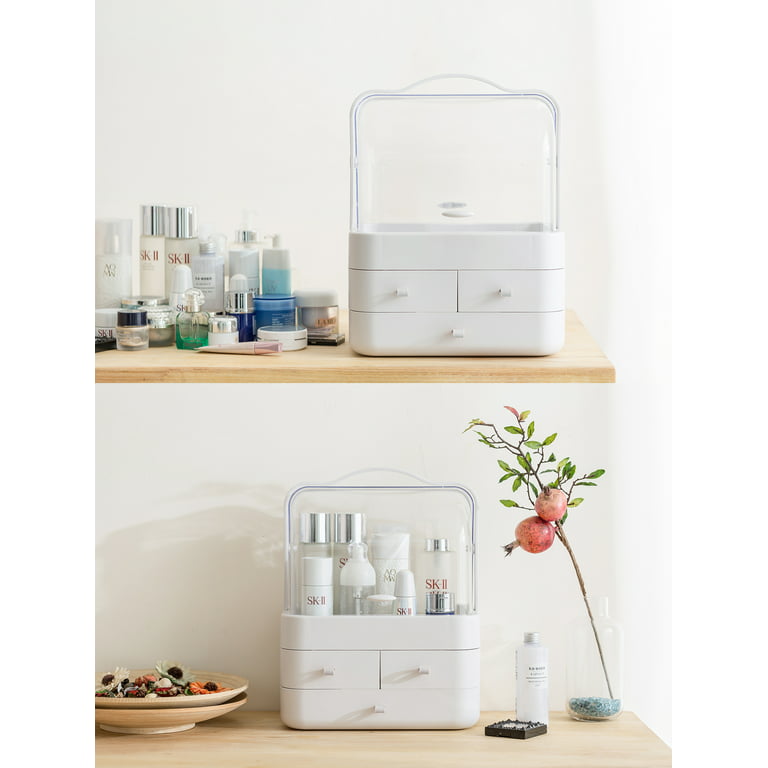 Makeup Cosmetics Clear Case Durable Beauty Storage Box Tool with Handle and Drawers Space Saver Carrying Insert Holder Brush Palette Jewelry Display Set -