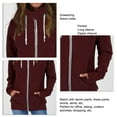 thumbnail image 3 of Burgundy Women's Long Sleeve Drawstring Zip-Up Sweatshirt Jacket with Stand Collar and Pocket - Outwear for Work - Size S, 3 of 4