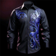 thumbnail image 1 of Camisa para hombre con diseño abstracto de arte colorido y bloques de color para uso diario, otoño e invierno, manga larga con puños, color morado, 2024, 1 of 6