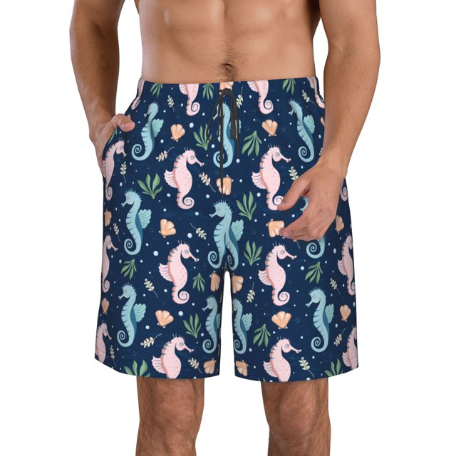 Fotbe Seahorses And Plants Trajes de Baño Estampados para Hombre, Shorts de Verano de Secado Rápido, Ropa de Playa, Bañadores-Large