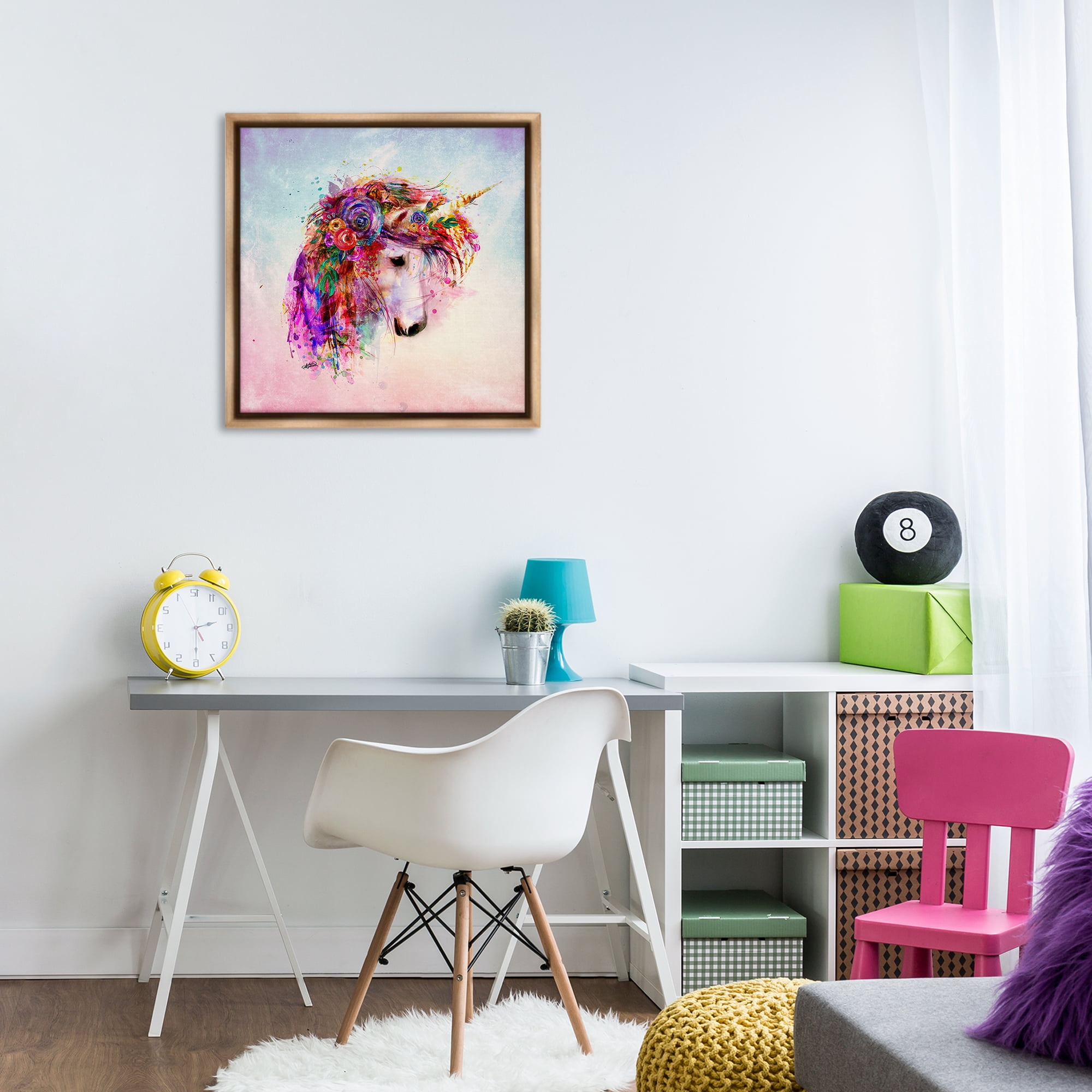 Stupell Industries Abstract Unicorn with Florals Fantasy & Sci-Fi Painting Brown Floater Framed Canvas Art Print Wall Art, 25 x 25