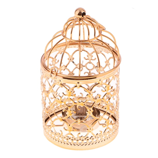 Portavelas decorativo de metal con diseño floral calado para velas pequeñas. A-Rose Gold